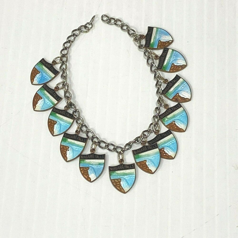 Vintage Charm Bracelet Niagara Falls Souvenir Shield Travel Memorabilia Jewelry